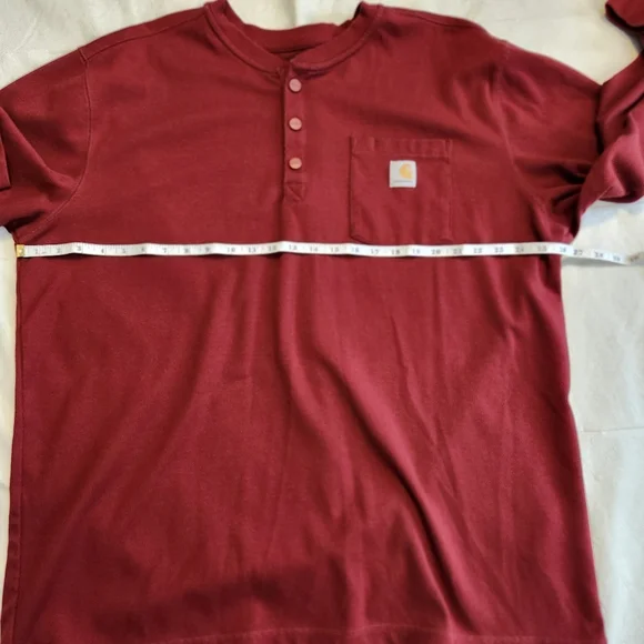 Carhartt Men's Red Long Sleeve Henley Shirt - Picture 3 of 5